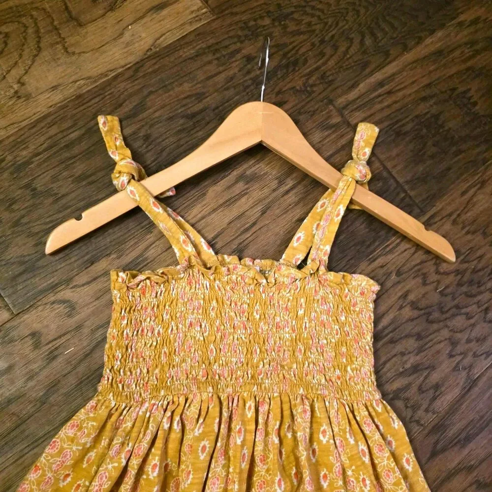 Gymboree Girls Medium (7/8) Yellow Smocked Floral Sundress Golden Mustard Yellow